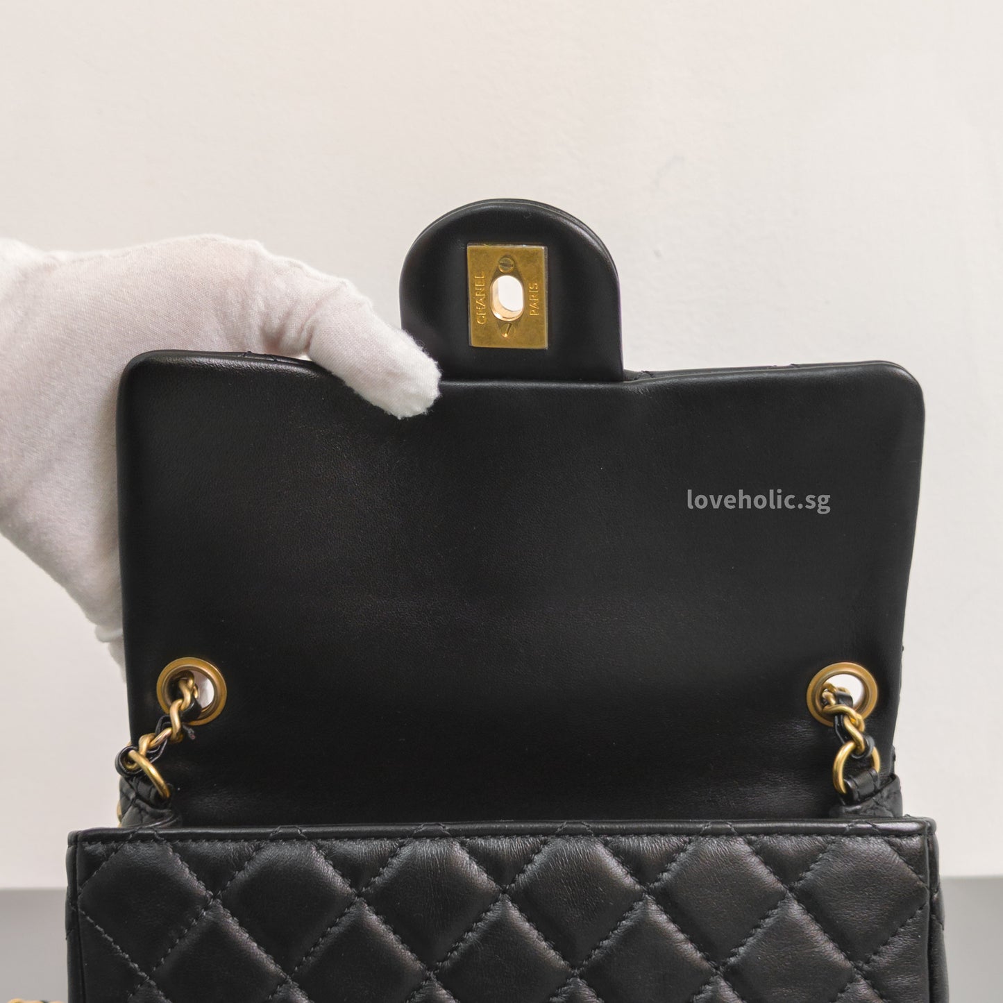 Pearl Crush Mini Rectangle Black Lambskin Brushed Gold Hardware