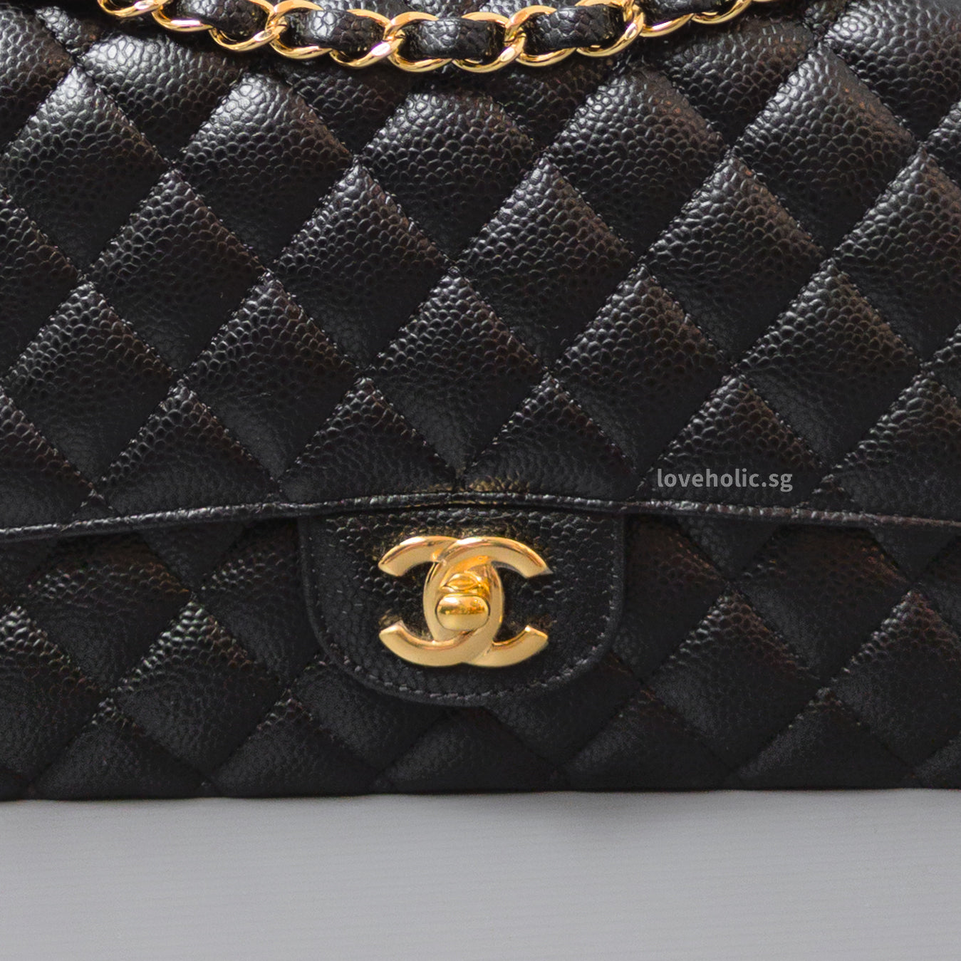 Chanel Classic Flap Medium | Black Caviar Gold Hardware-details