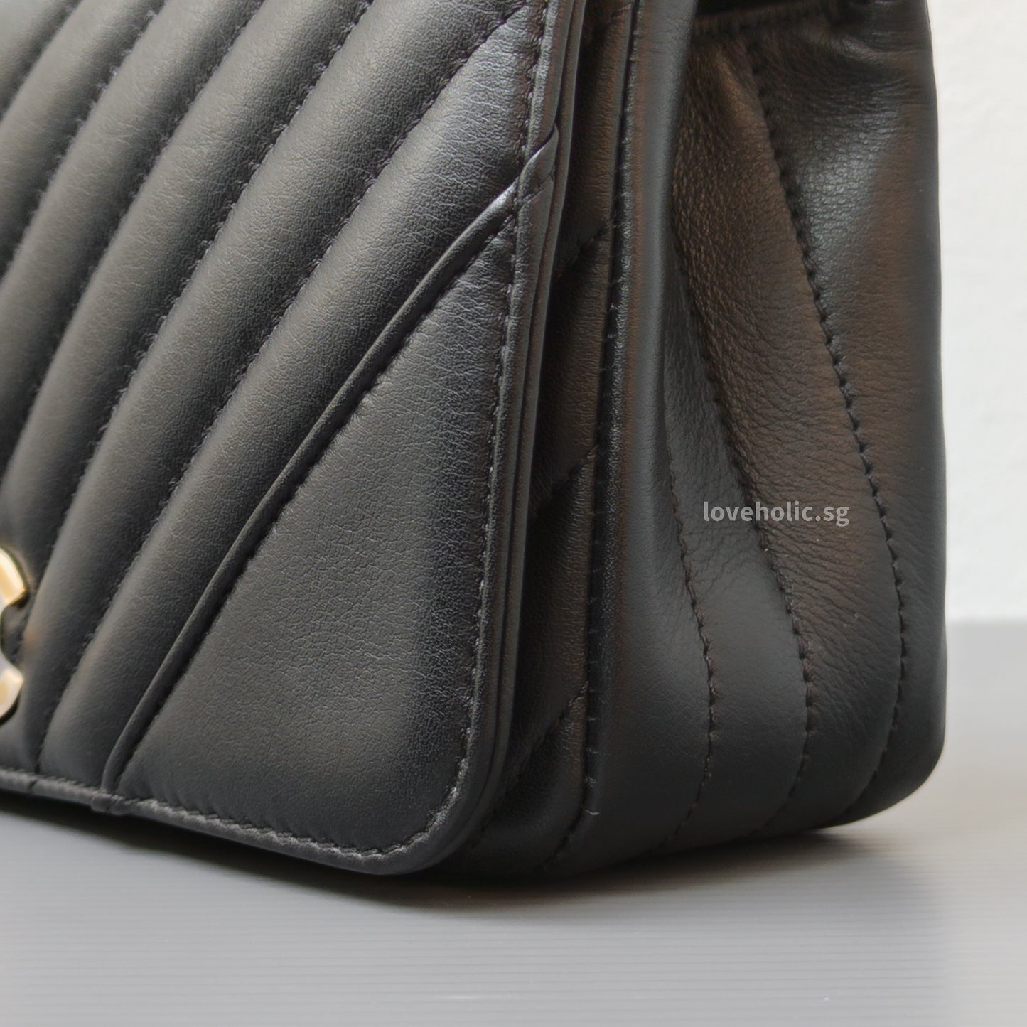 Chanel Statement Flap Bag Chevron Mini | Black Lambskin Light Gold Hardware-details