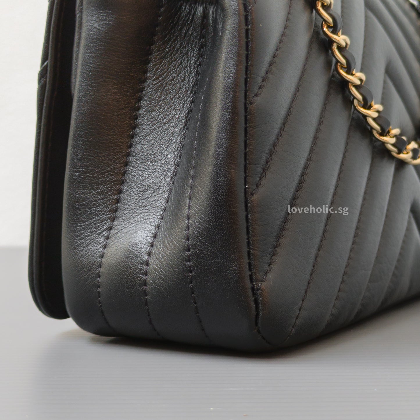 Chanel Statement Flap Bag Chevron Mini | Black Lambskin Light Gold Hardware-details