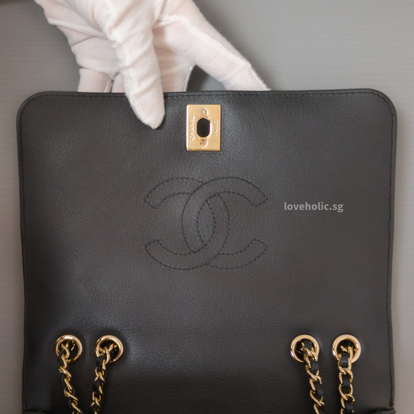 Chanel Statement Flap Bag Chevron Mini | Black Lambskin Light Gold Hardware-details