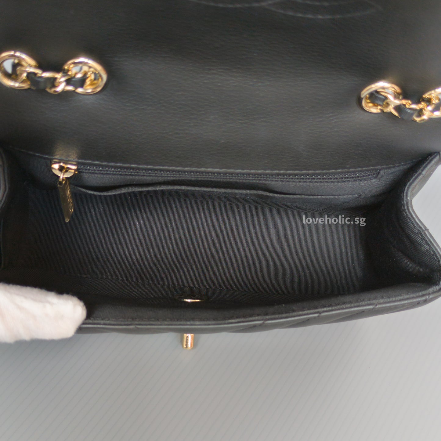 Chanel Statement Flap Bag Chevron Mini | Black Lambskin Light Gold Hardware-details