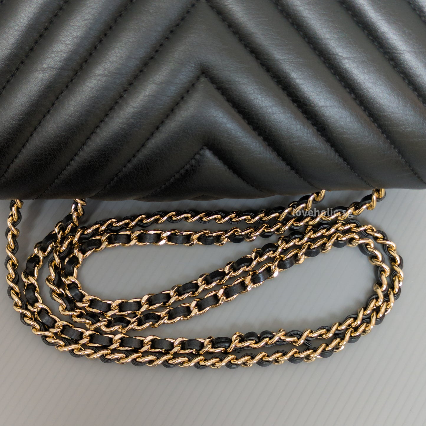 Chanel Statement Flap Bag Chevron Mini | Black Lambskin Light Gold Hardware-details