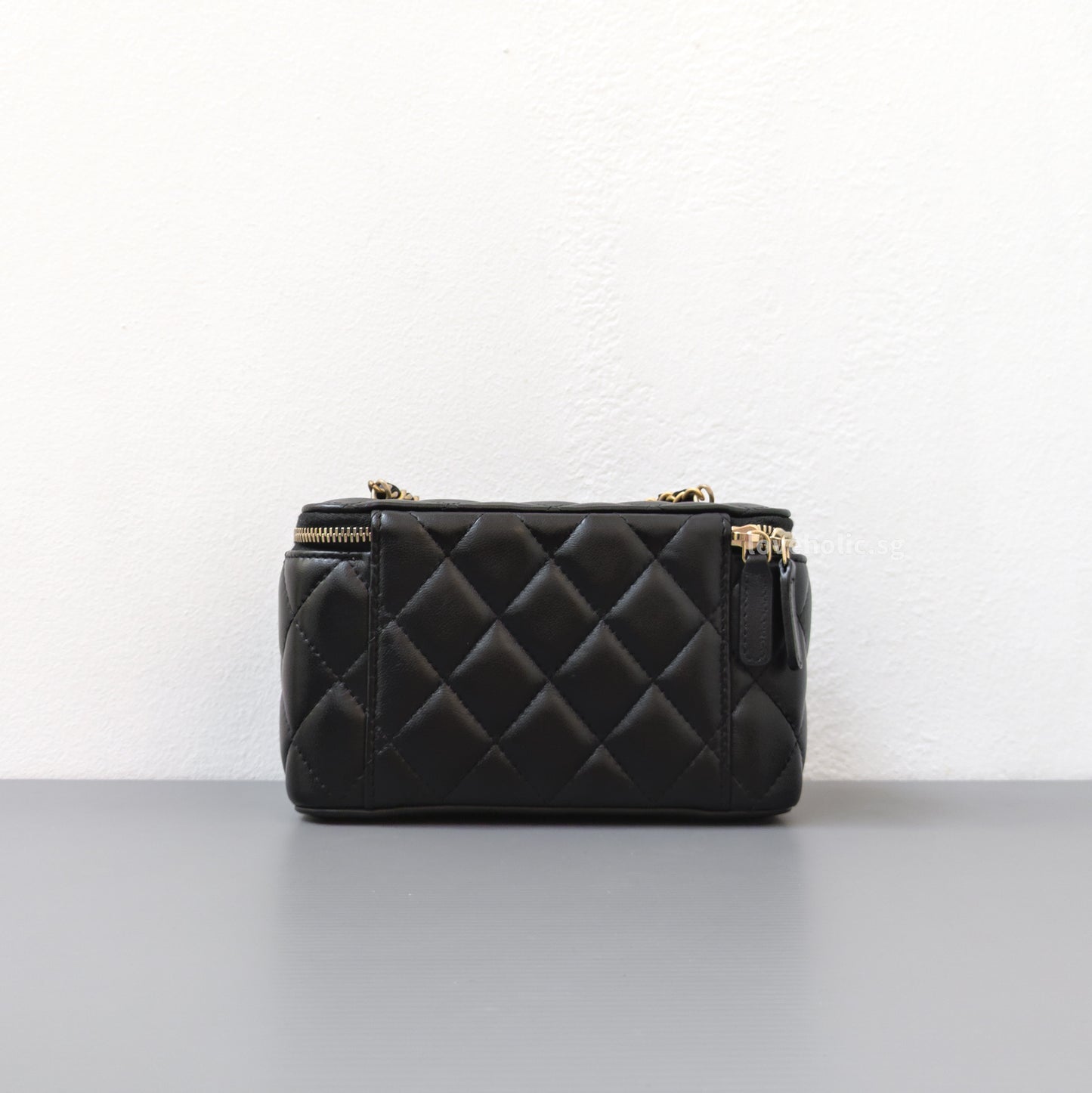 Chanel Pearl Crush Vanity Bag on Chain 22B Black Lambskin Gold Hardware-back