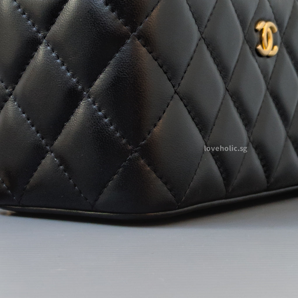 Chanel Pearl Crush Vanity Bag on Chain 22B Black Lambskin Gold Hardware-details