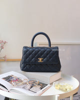 Chanel Coco Handle Small | 21B Navy Blue Caviar Light Gold Hardware-front