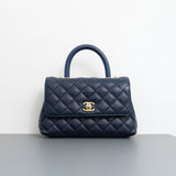 Chanel Coco Handle Small | 21B Navy Blue Caviar Light Gold Hardware-front1