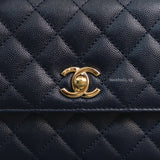 Chanel Coco Handle Small | 21B Navy Blue Caviar Light Gold Hardware-details