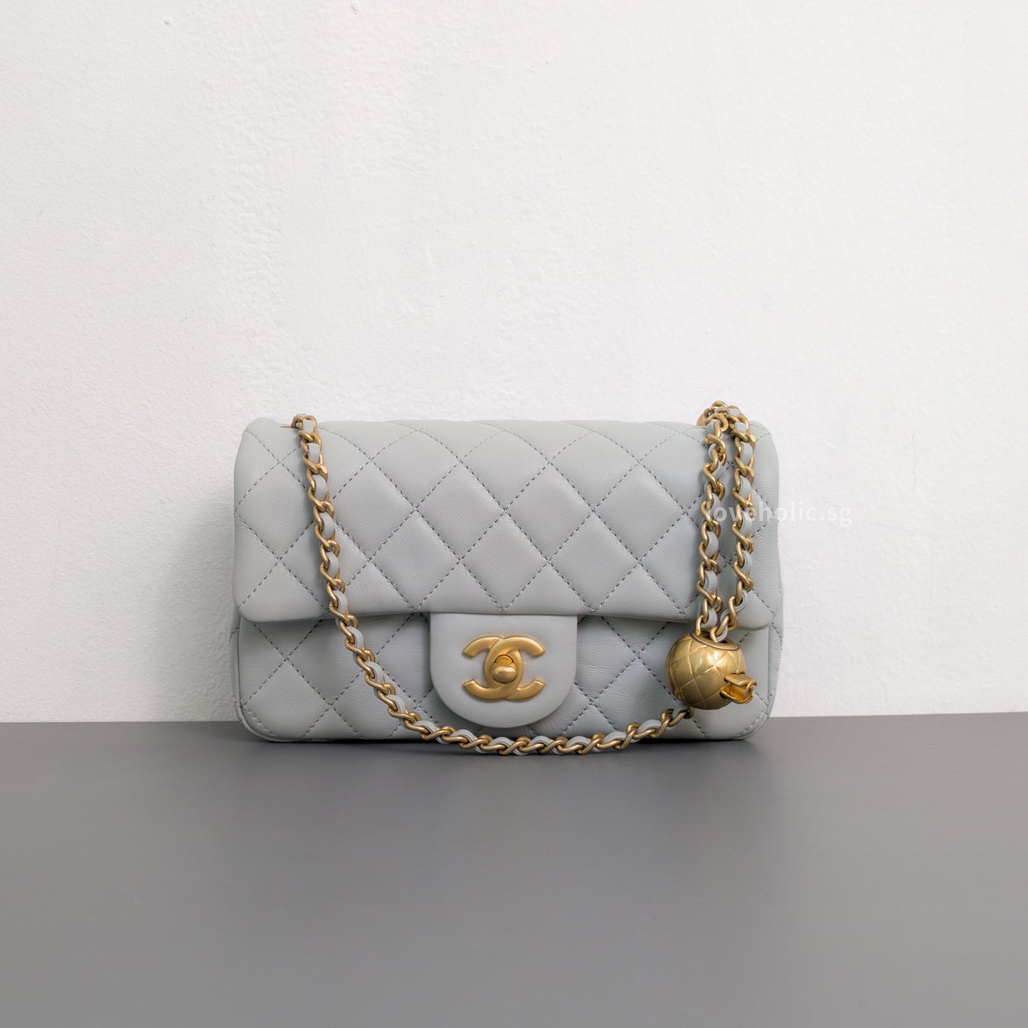 Chanel Pearl Crush Mini Rectangle 23C Light Grey Lambskin Gold Hardware-front1