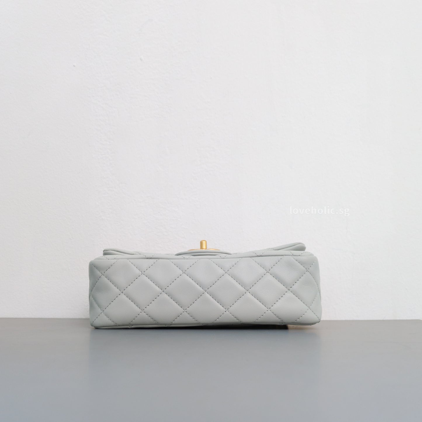 Chanel Pearl Crush Mini Rectangle 23C Light Grey Lambskin Gold Hardware-details
