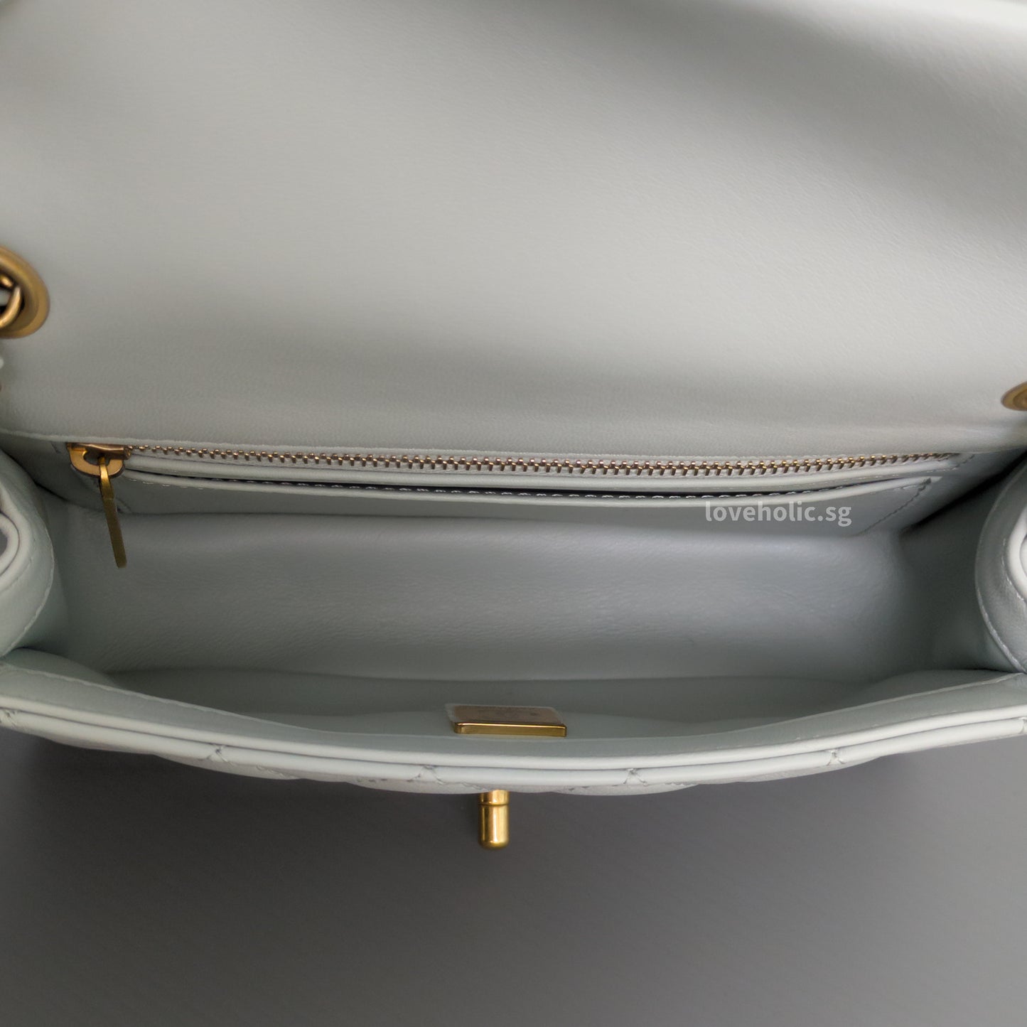 Chanel Pearl Crush Mini Rectangle 23C Light Grey Lambskin Gold Hardware-details