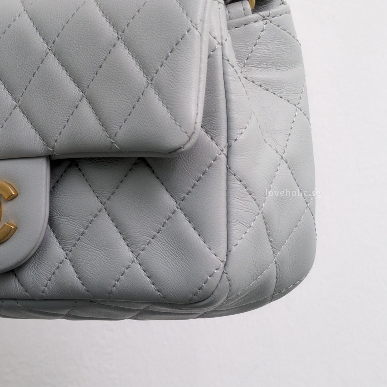 Chanel Pearl Crush Mini Rectangle 23C Light Grey Lambskin Gold Hardware-details