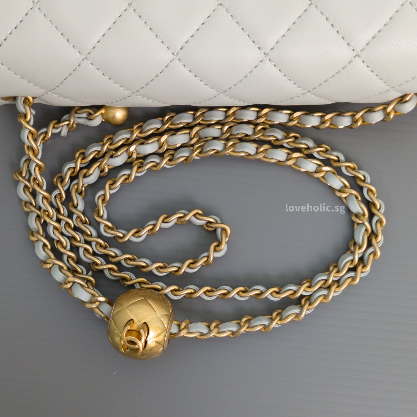 Chanel Pearl Crush Mini Rectangle 23C Light Grey Lambskin Gold Hardware-details