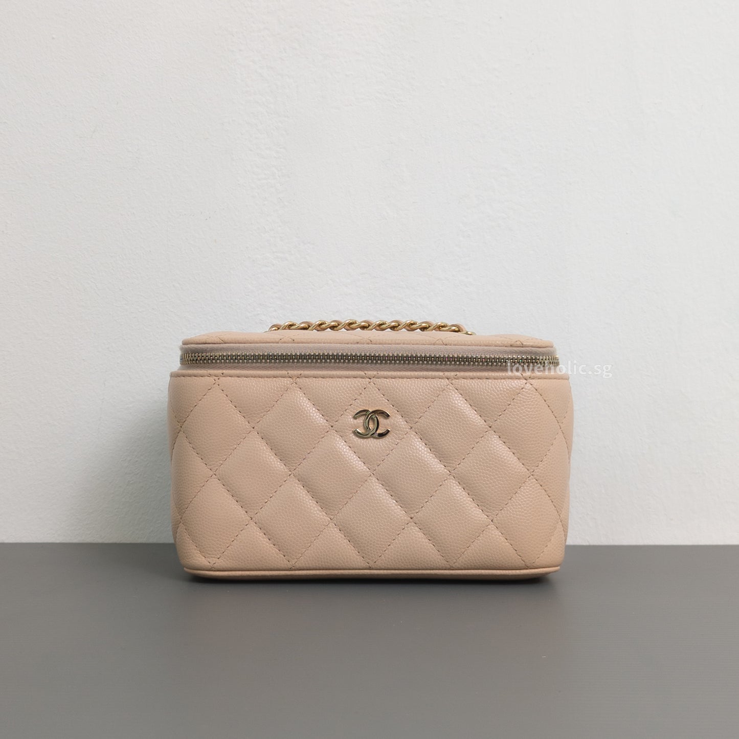 Vanity Bag with Chain Beige Caviar Light Gold Hardware