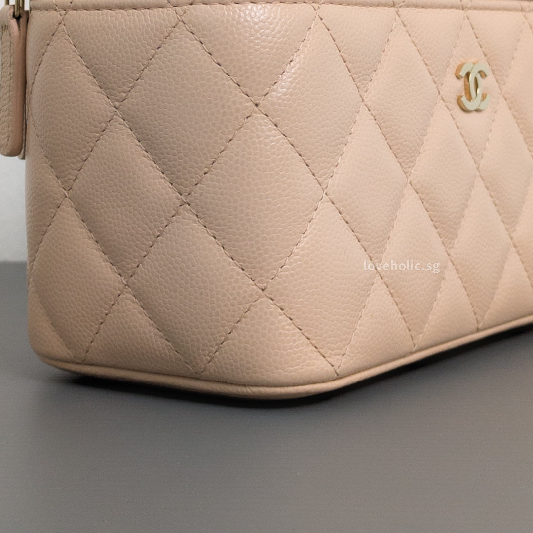Chanel Vanity Bag with Chain Beige Caviar Light Gold Hardware-details