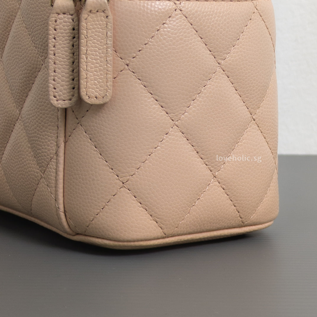 Chanel Vanity Bag with Chain Beige Caviar Light Gold Hardware-details