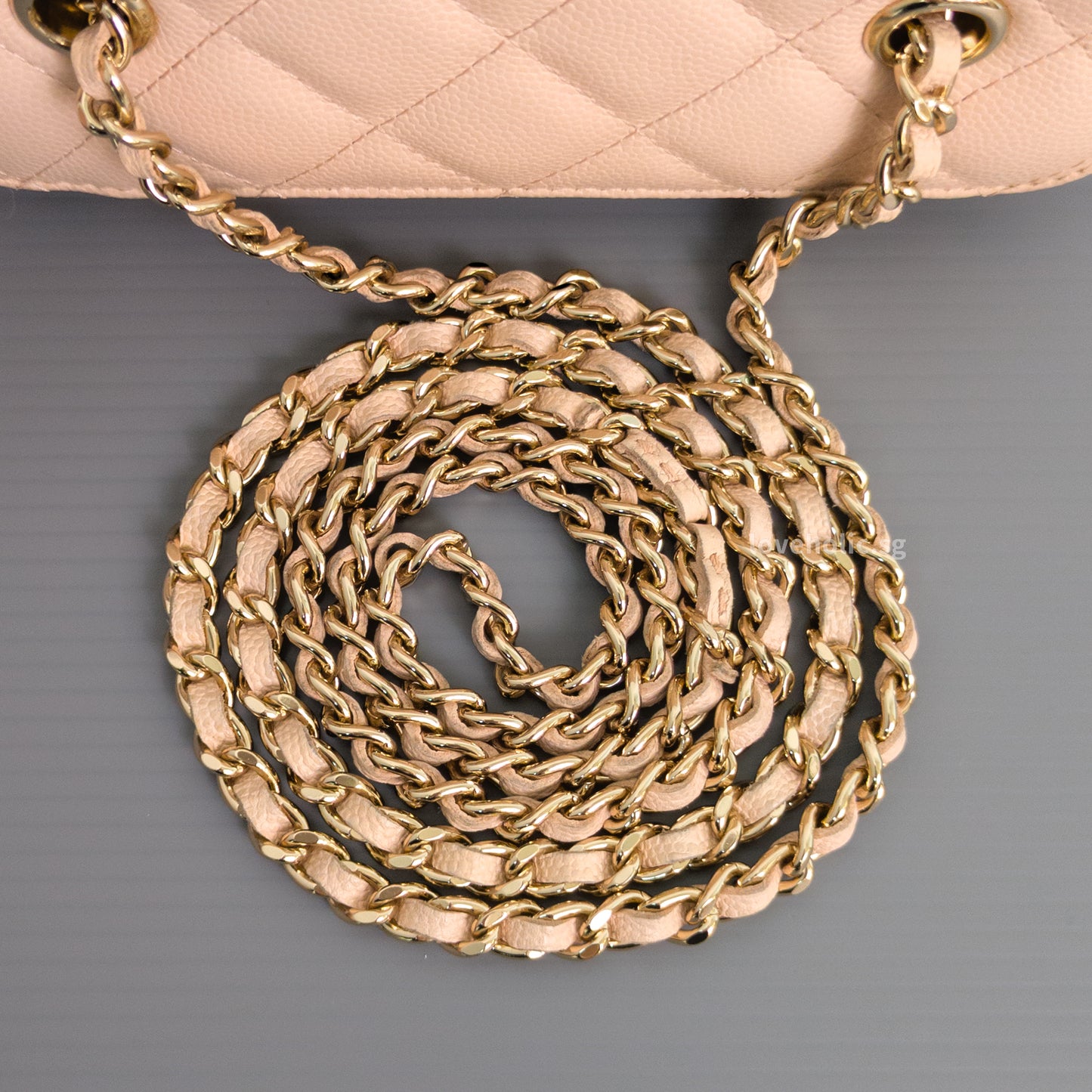 Chanel Vanity Bag with Chain Beige Caviar Light Gold Hardware-details
