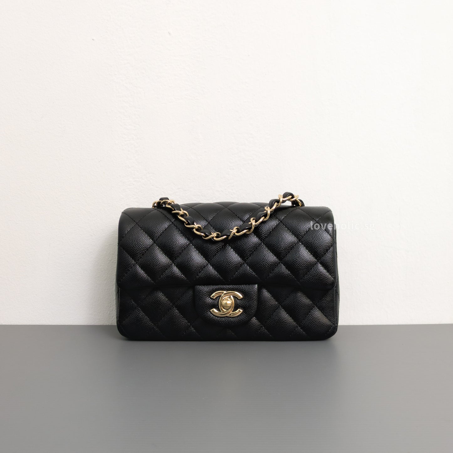 Chanel Mini Rectangle 17B Black Caviar Light Gold Hardware-front1