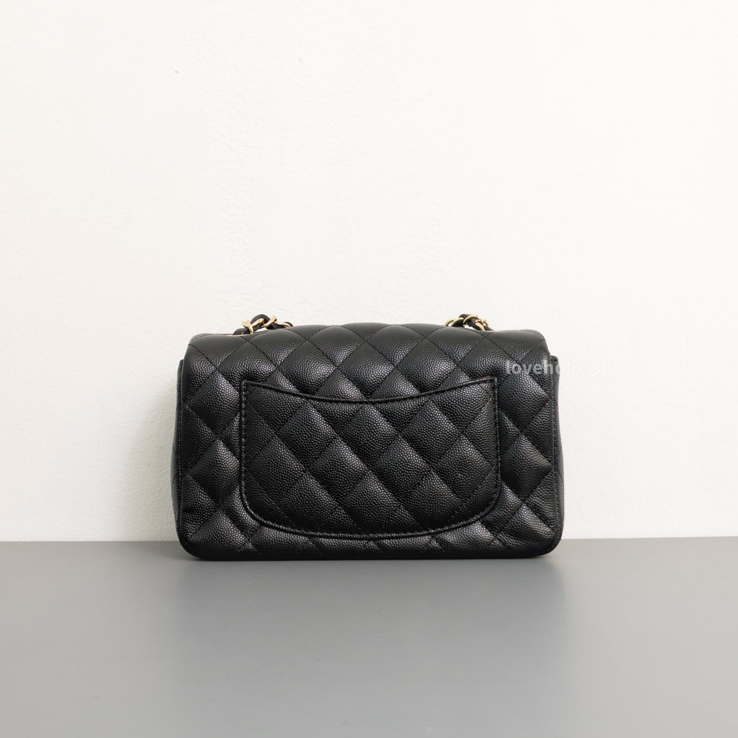 Chanel Mini Rectangle 17B Black Caviar Light Gold Hardware-back