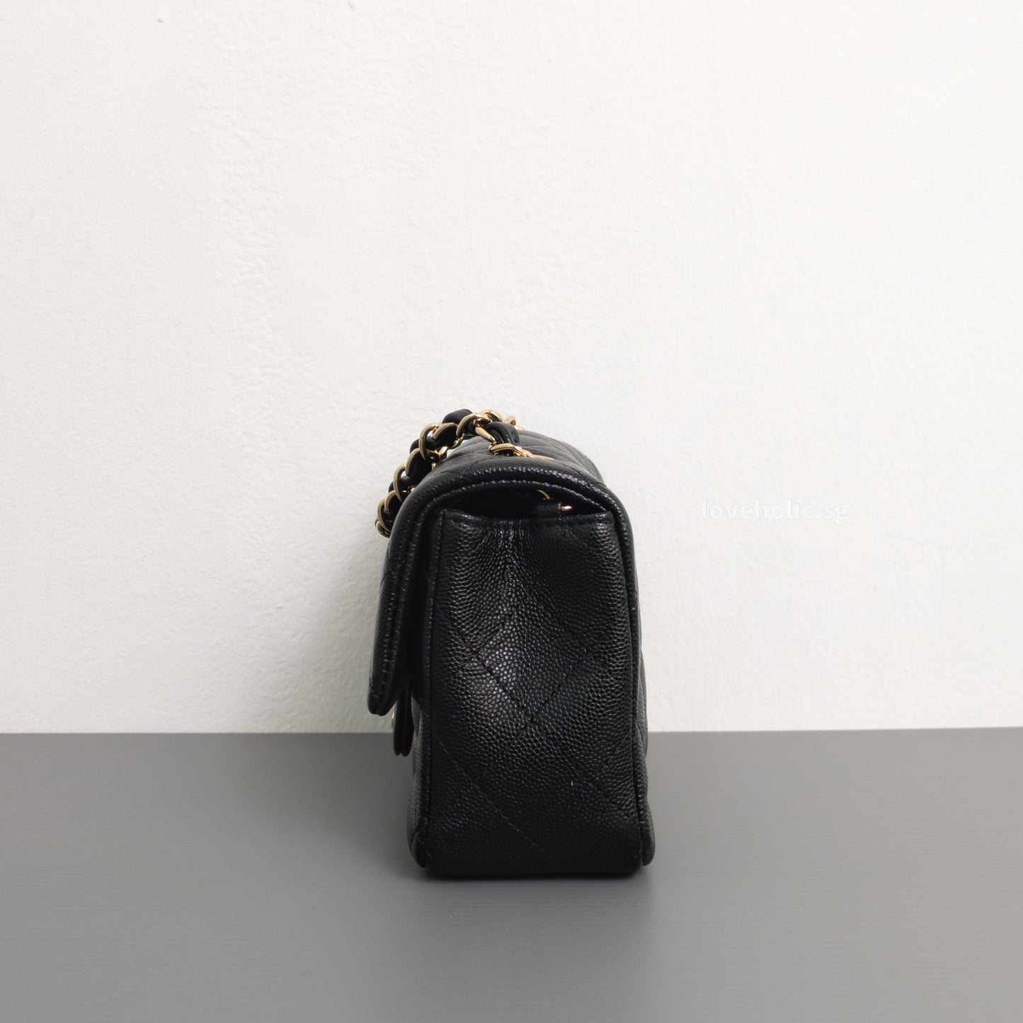 Chanel Mini Rectangle 17B Black Caviar Light Gold Hardware-side