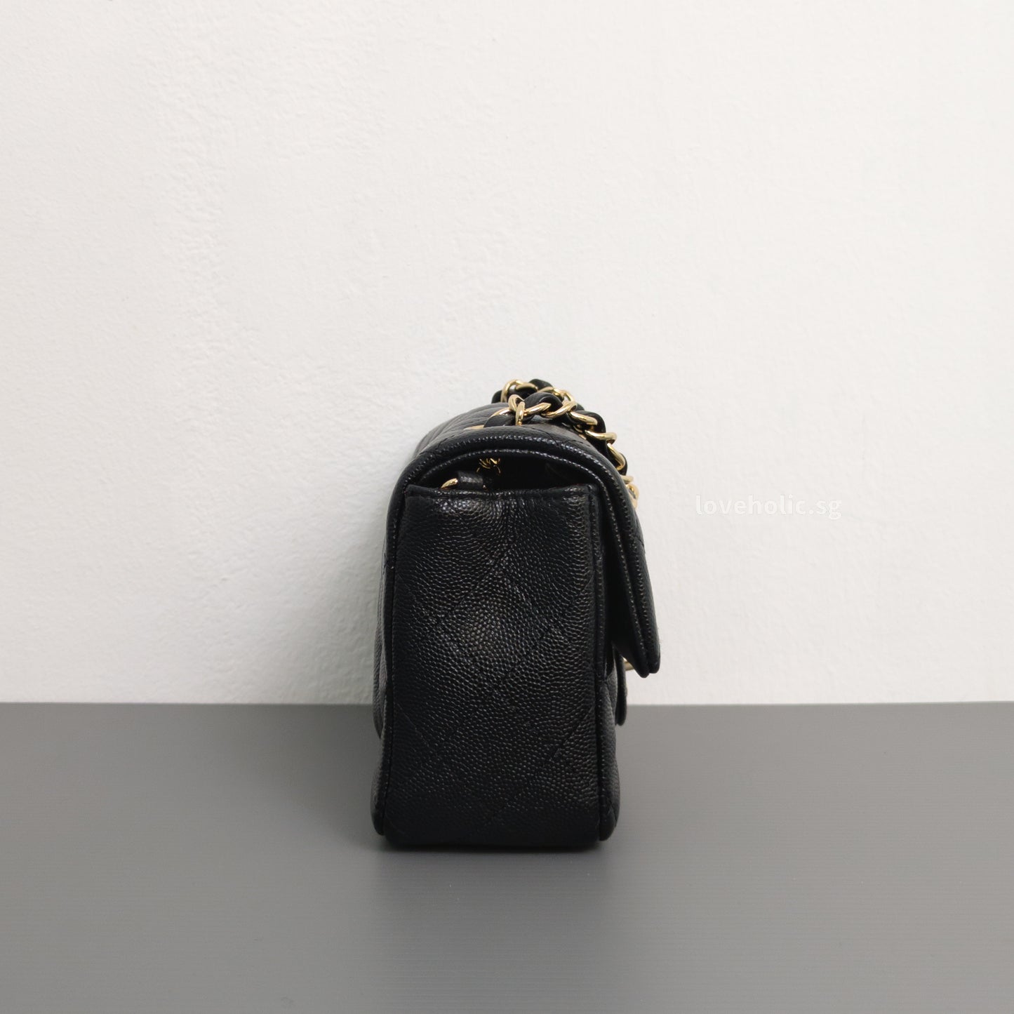 Chanel Mini Rectangle 17B Black Caviar Light Gold Hardware-details