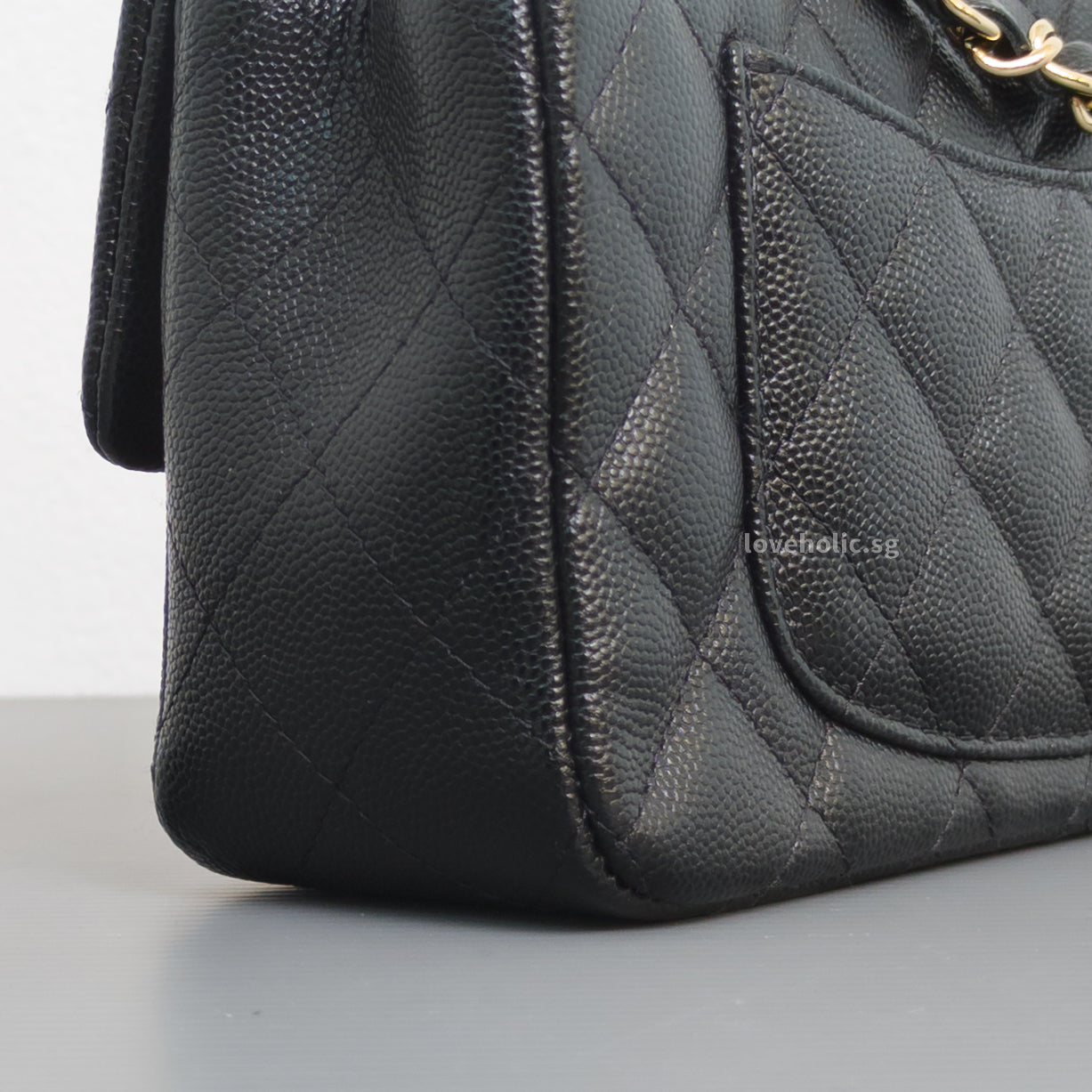 Chanel Mini Rectangle 17B Black Caviar Light Gold Hardware-details