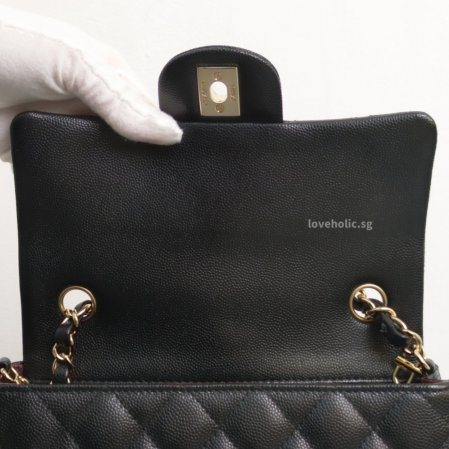 Chanel Mini Rectangle 17B Black Caviar Light Gold Hardware-details