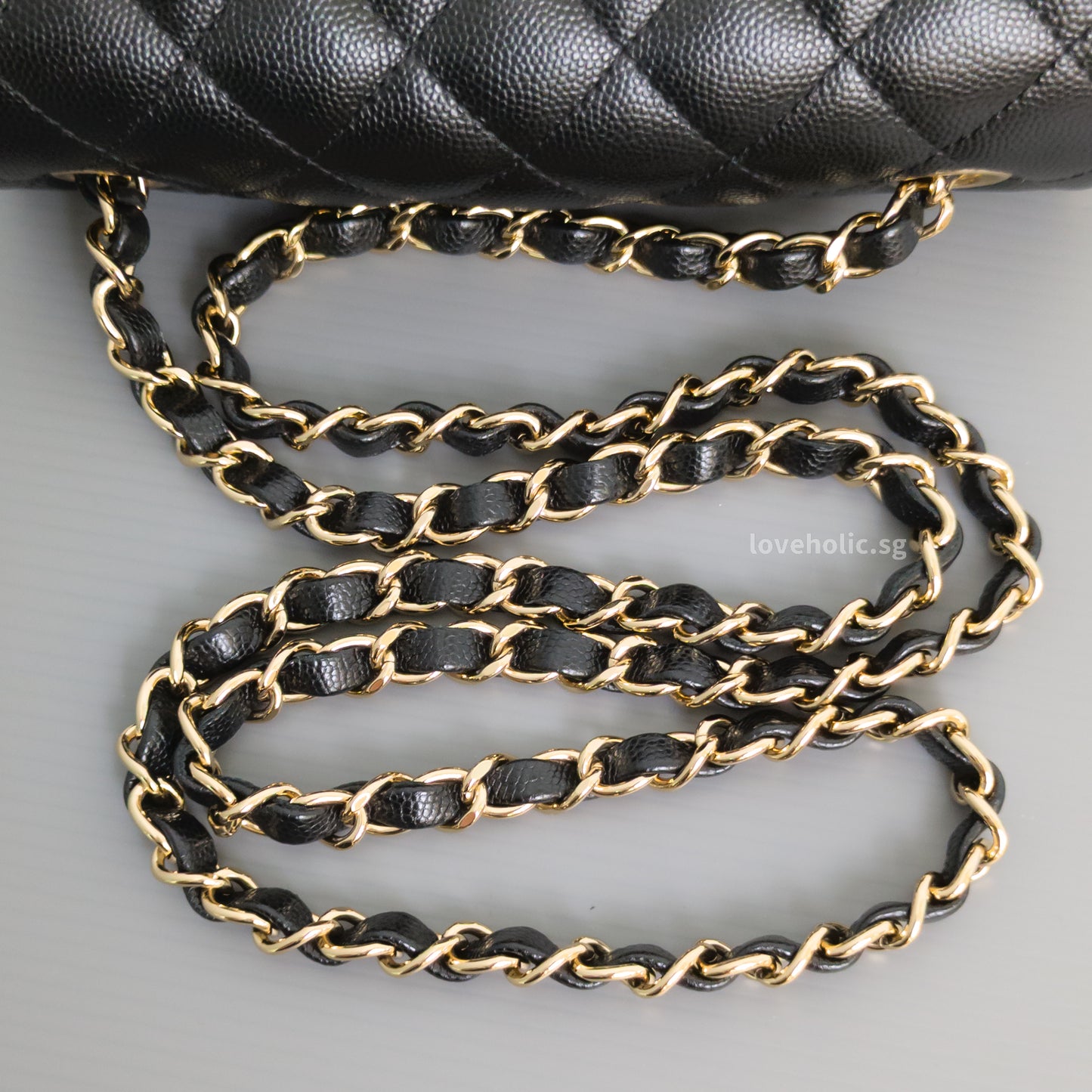 Chanel Mini Rectangle 17B Black Caviar Light Gold Hardware-details