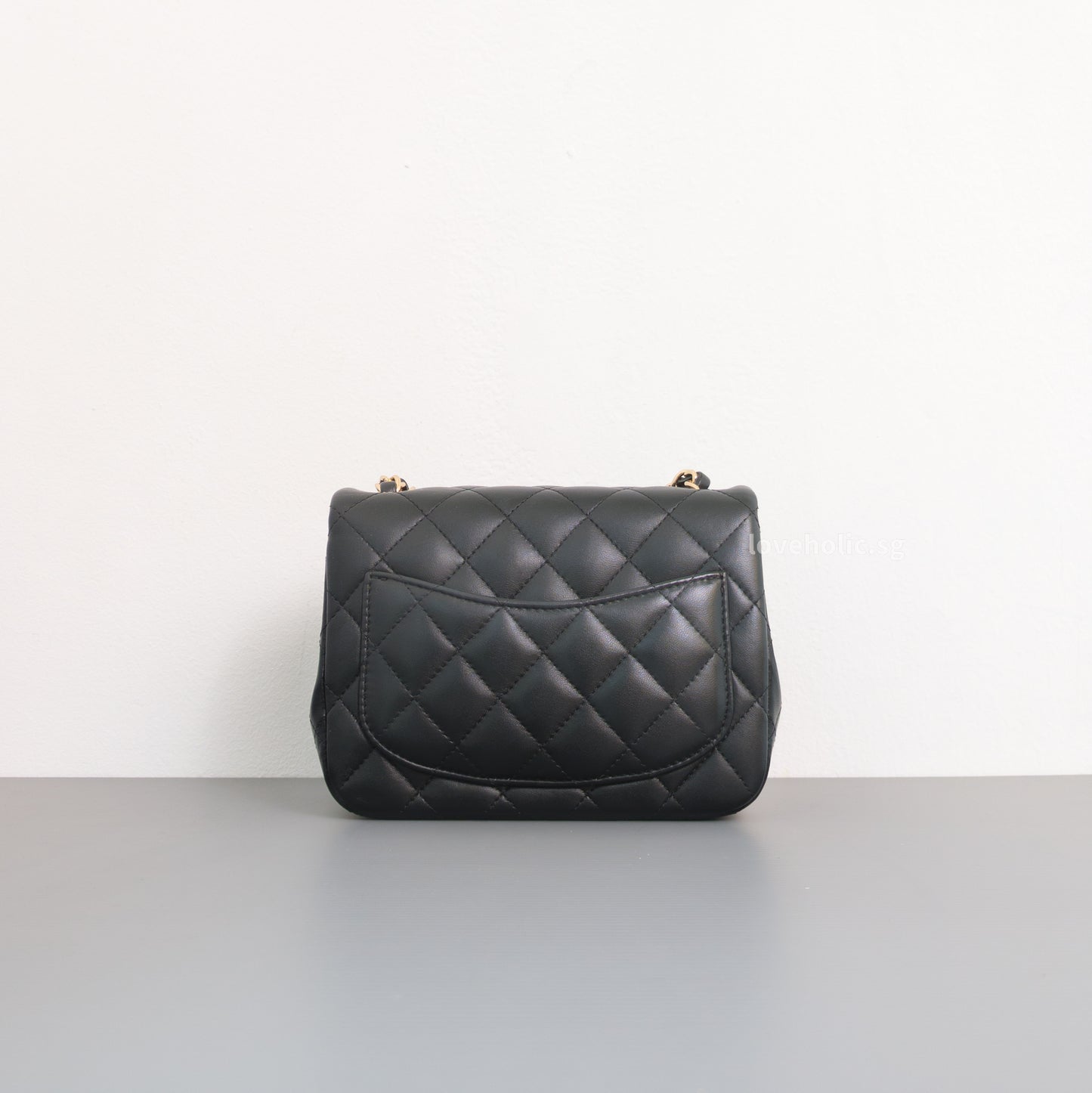Chanel Classic Flap Mini Square | Black Lambskin Light Gold Hardware-back