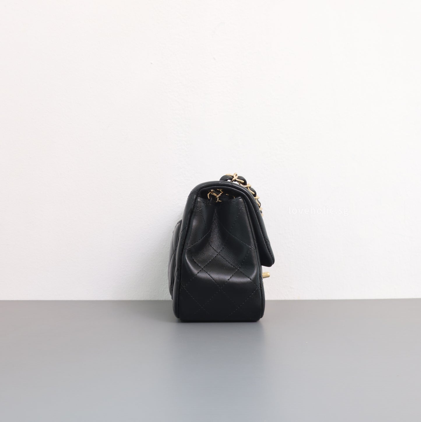 Chanel Classic Flap Mini Square | Black Lambskin Light Gold Hardware-details