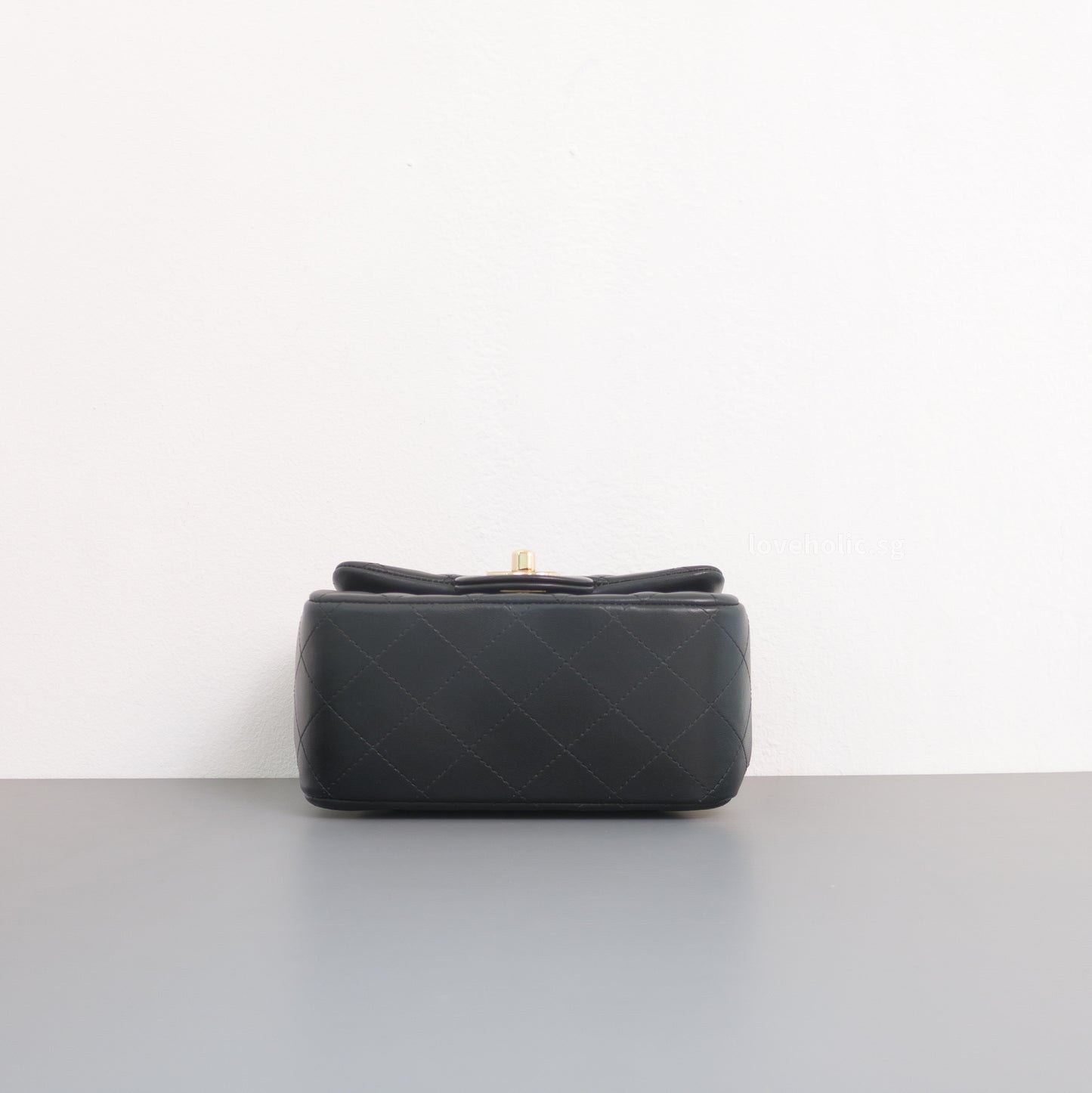 Chanel Classic Flap Mini Square | Black Lambskin Light Gold Hardware-details