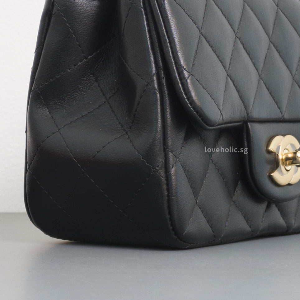 Chanel Classic Flap Mini Square | Black Lambskin Light Gold Hardware-details