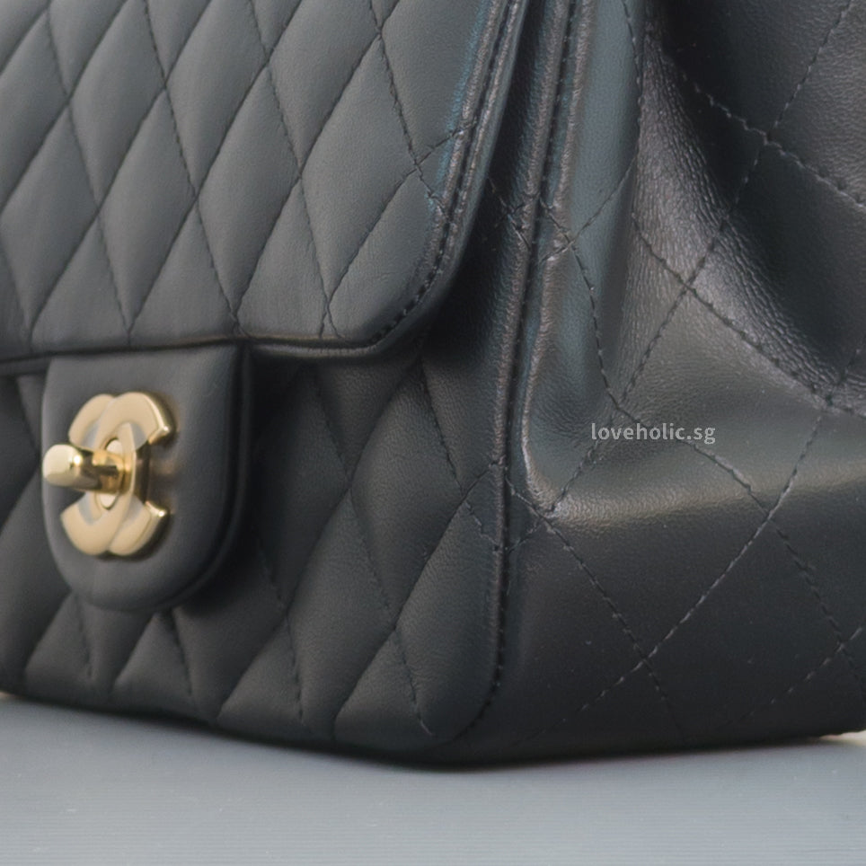 Chanel Classic Flap Mini Square | Black Lambskin Light Gold Hardware-details