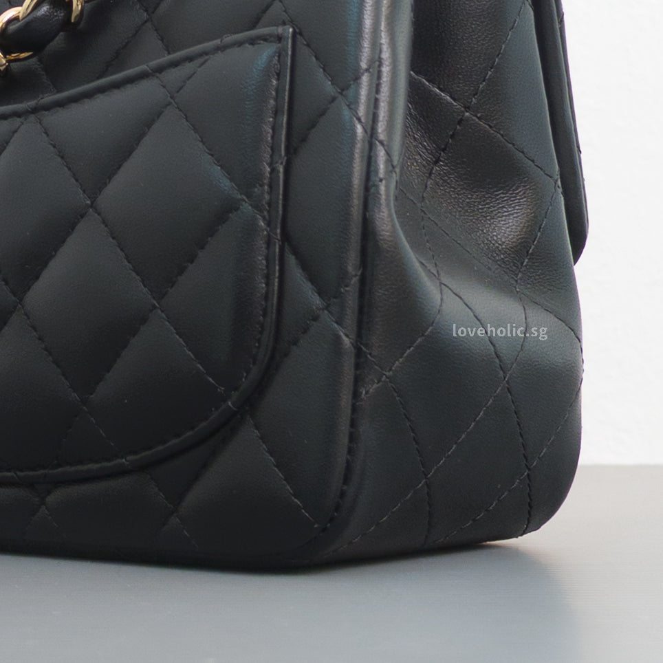 Chanel Classic Flap Mini Square | Black Lambskin Light Gold Hardware-details