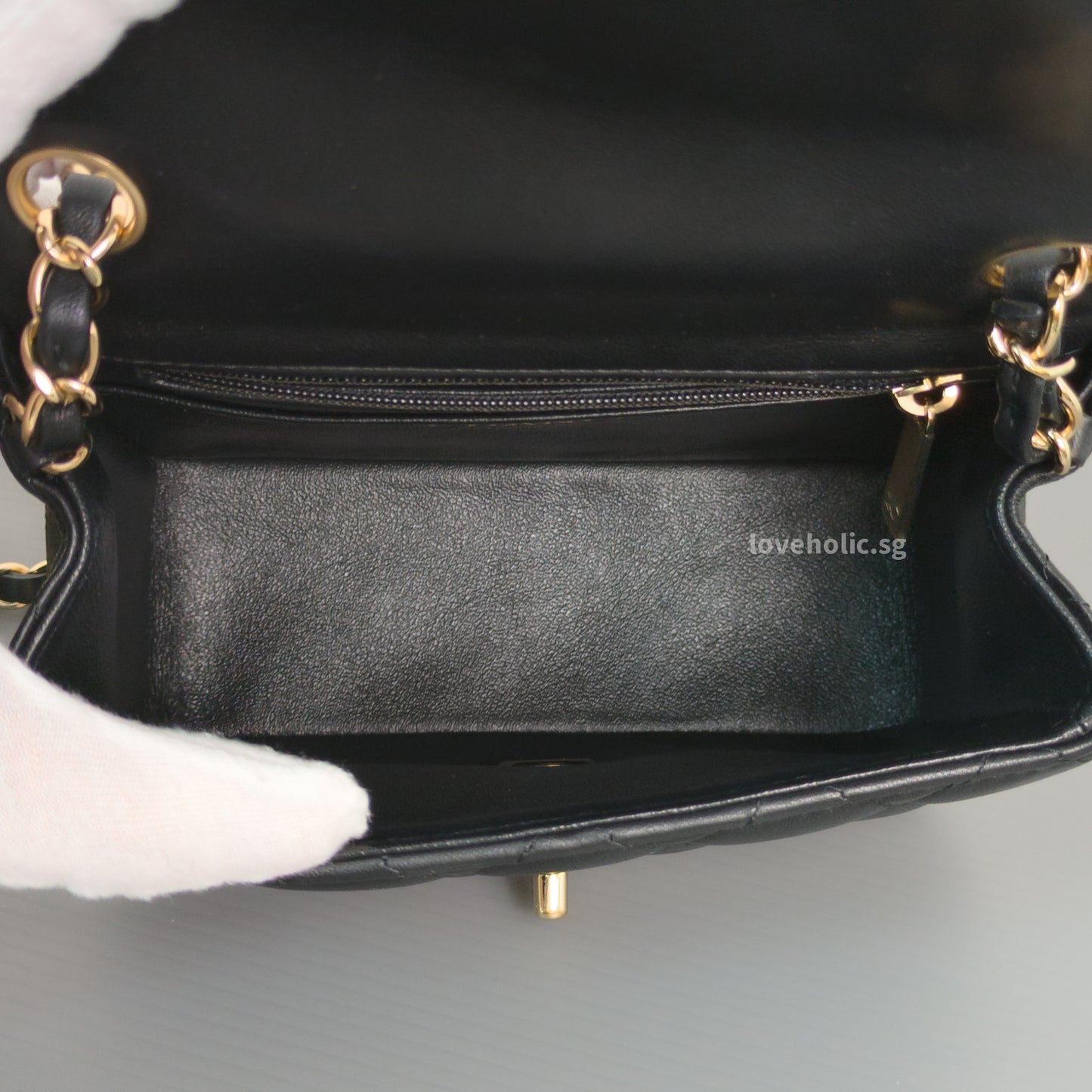 Chanel Classic Flap Mini Square | Black Lambskin Light Gold Hardware-details