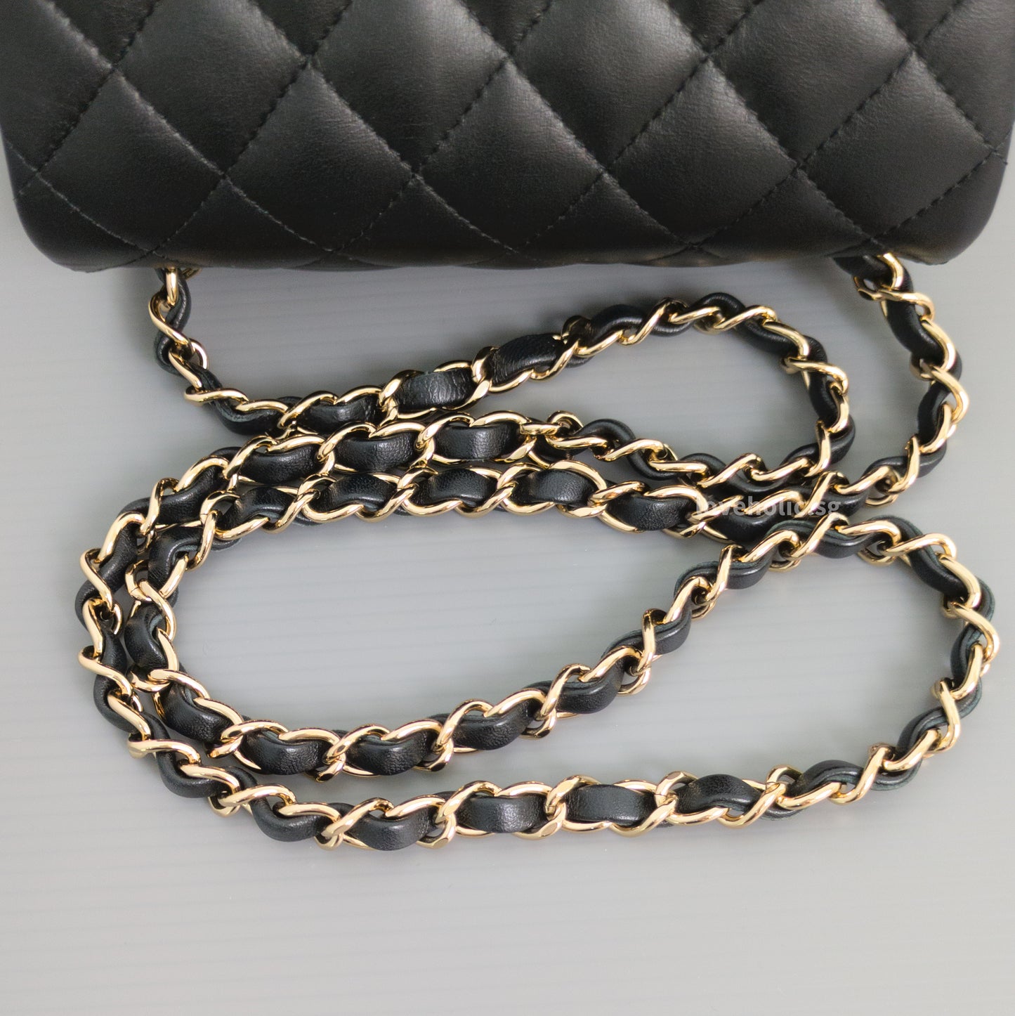Chanel Classic Flap Mini Square | Black Lambskin Light Gold Hardware-details