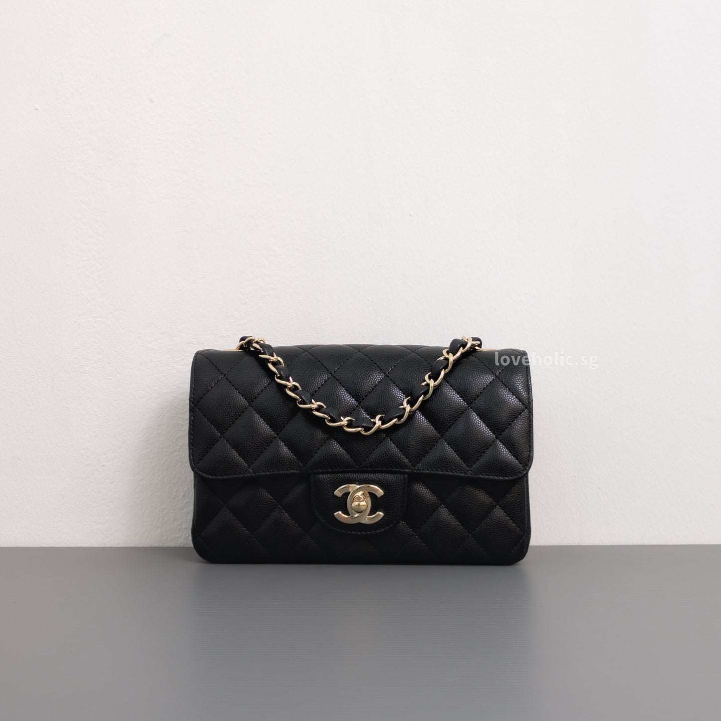 Chanel Mini Rectangle 17C Black Caviar Light Gold Hardware-front1