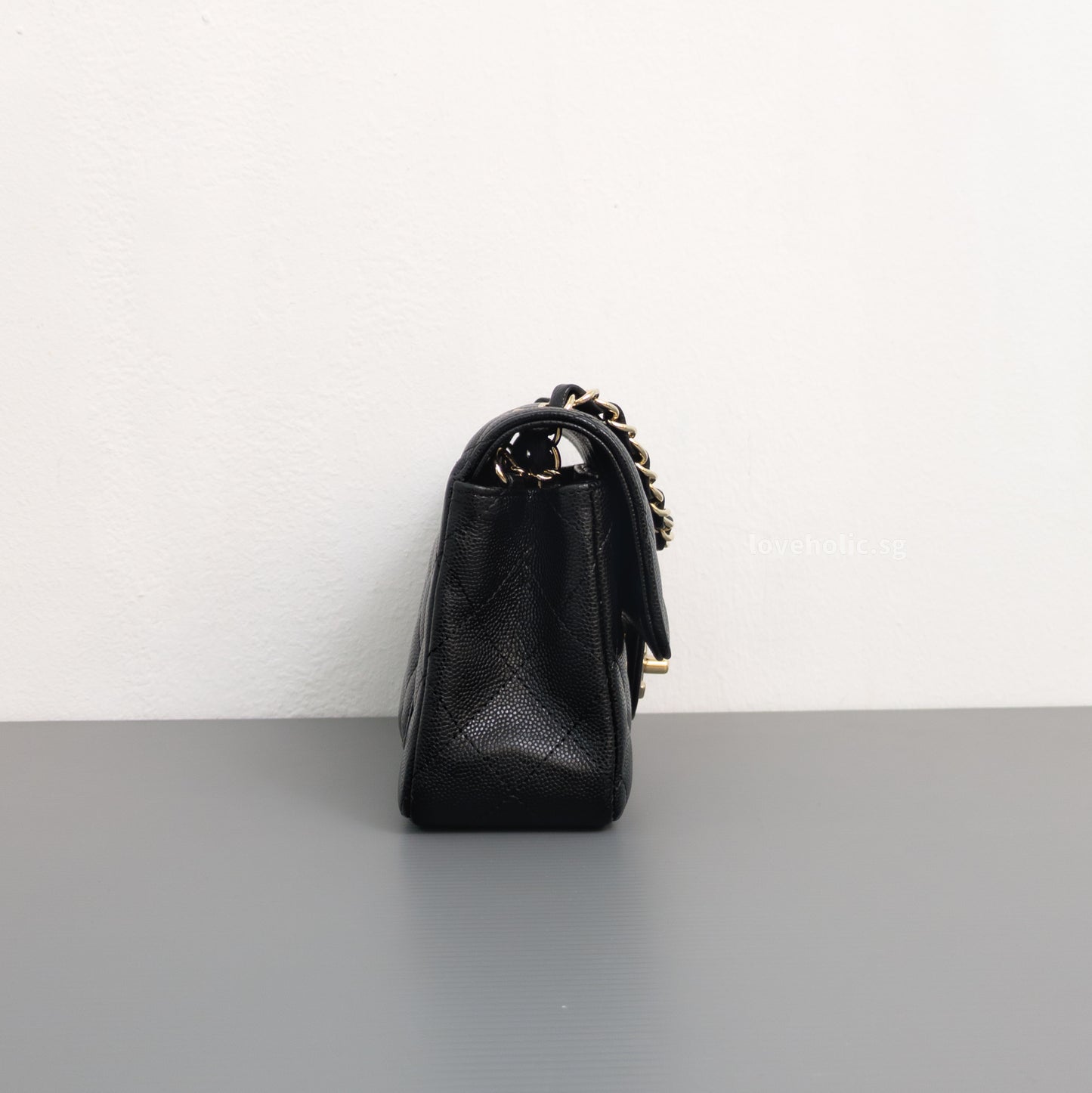 Chanel Mini Rectangle 17C Black Caviar Light Gold Hardware-side