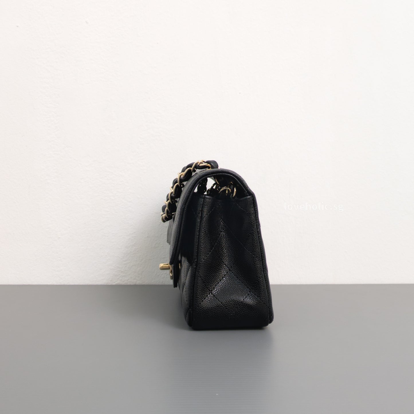 Chanel Mini Rectangle 17C Black Caviar Light Gold Hardware-details