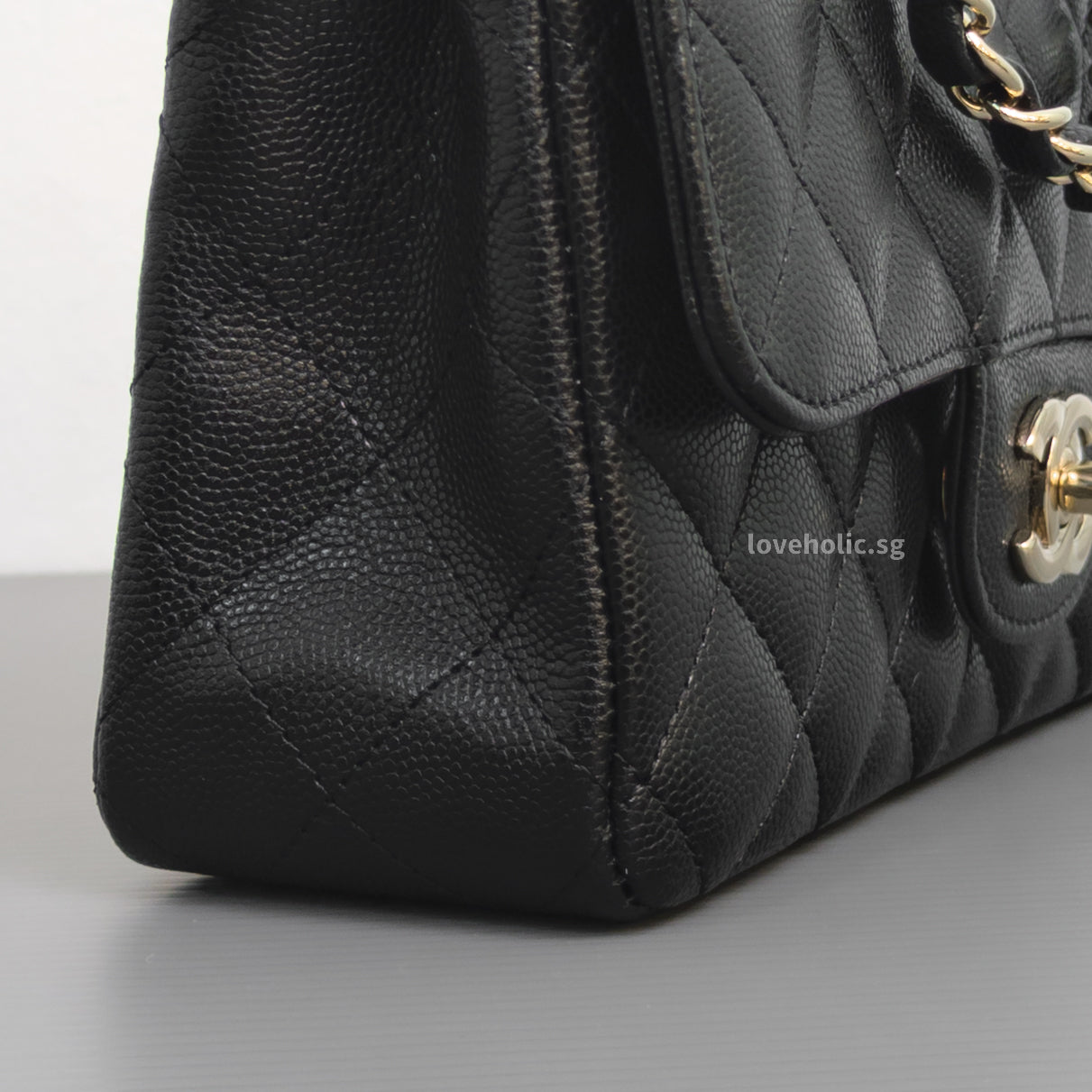 Chanel Mini Rectangle 17C Black Caviar Light Gold Hardware-details