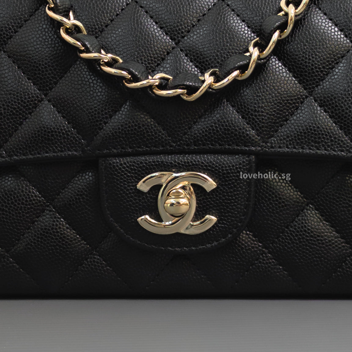 Chanel Mini Rectangle 17C Black Caviar Light Gold Hardware-details