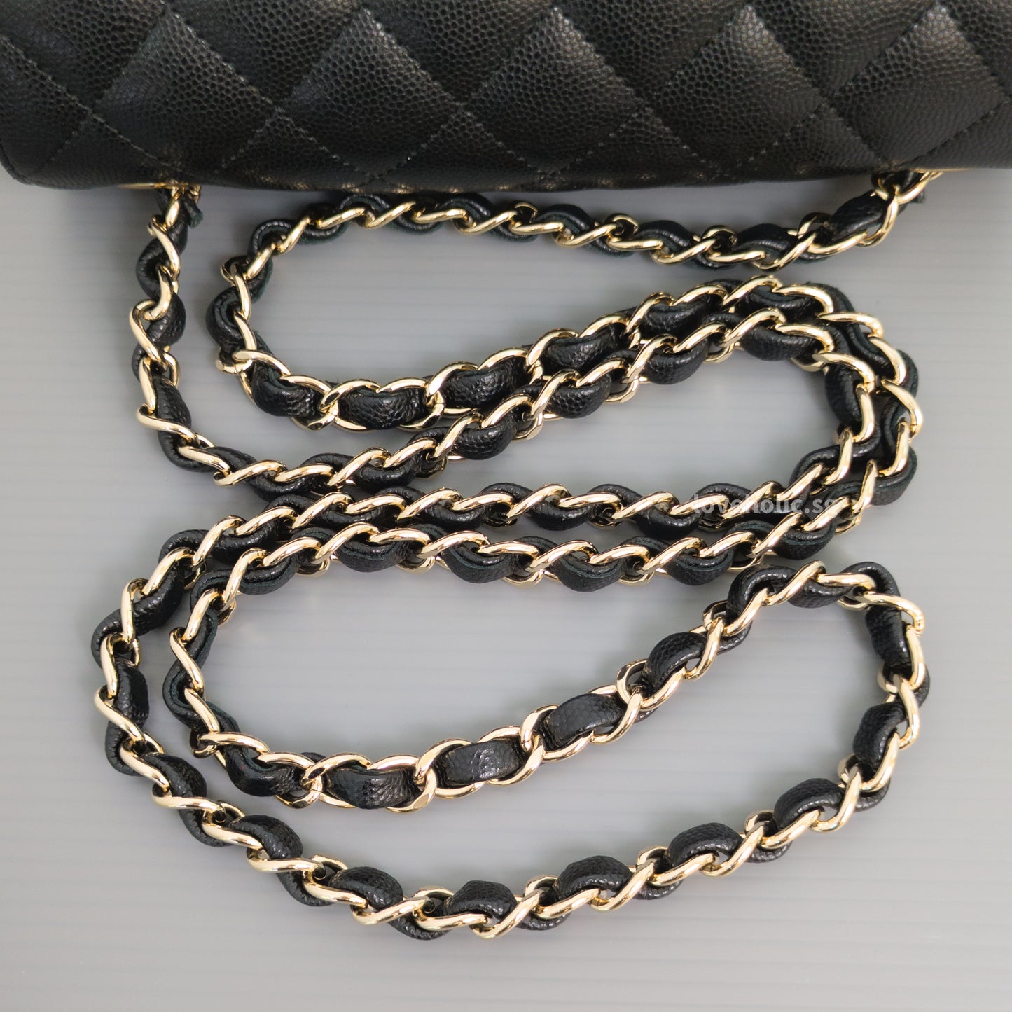 Chanel Mini Rectangle 17C Black Caviar Light Gold Hardware-details