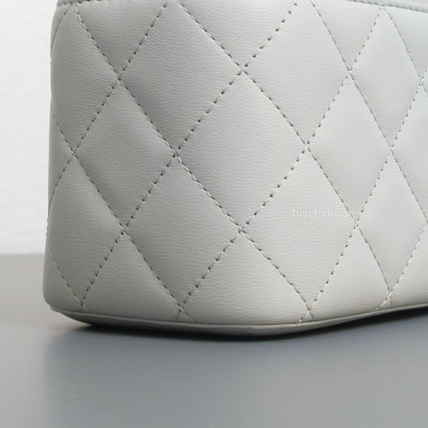 Chanel Pearl Crush Vanity Bag on Chain 23C Light Grey Lambskin Brushed Gold Hardware-details