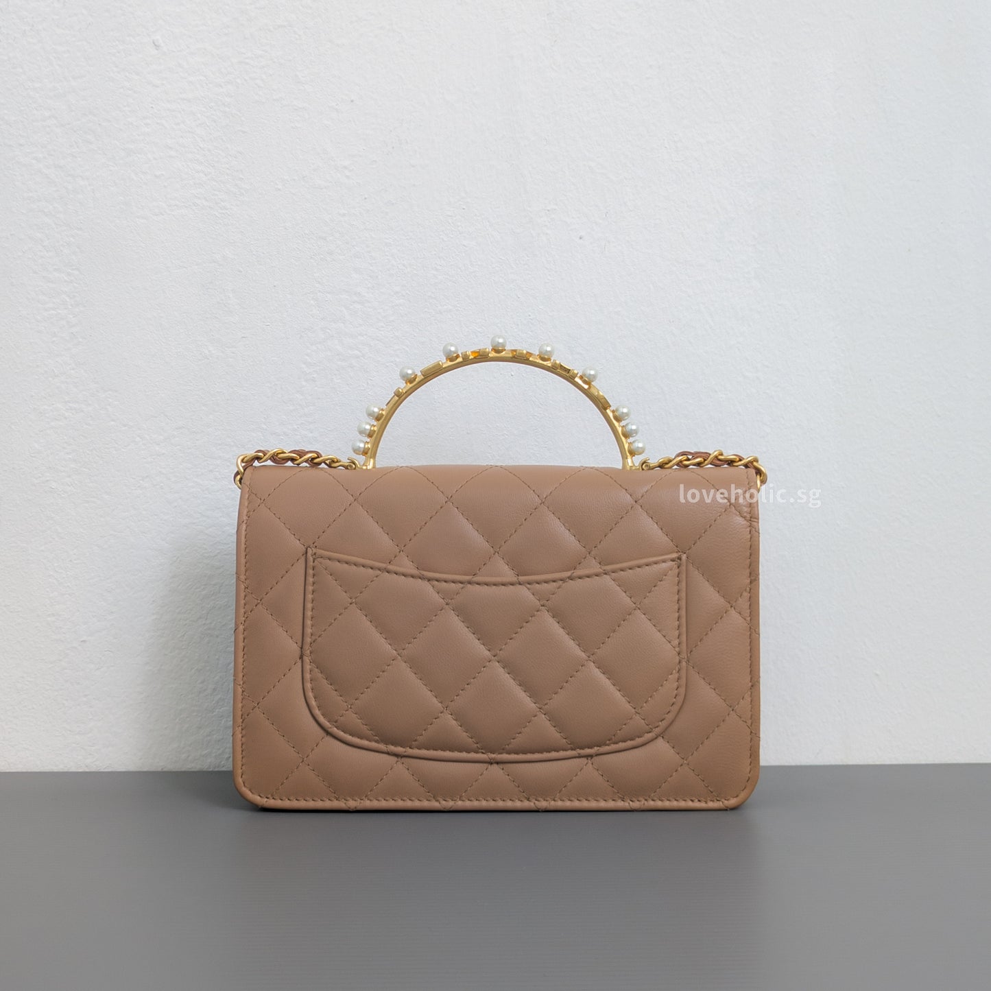 Chanel Top Handle Wallet On Chain 23B Dark Beige Lambskin Gold Hardware-back