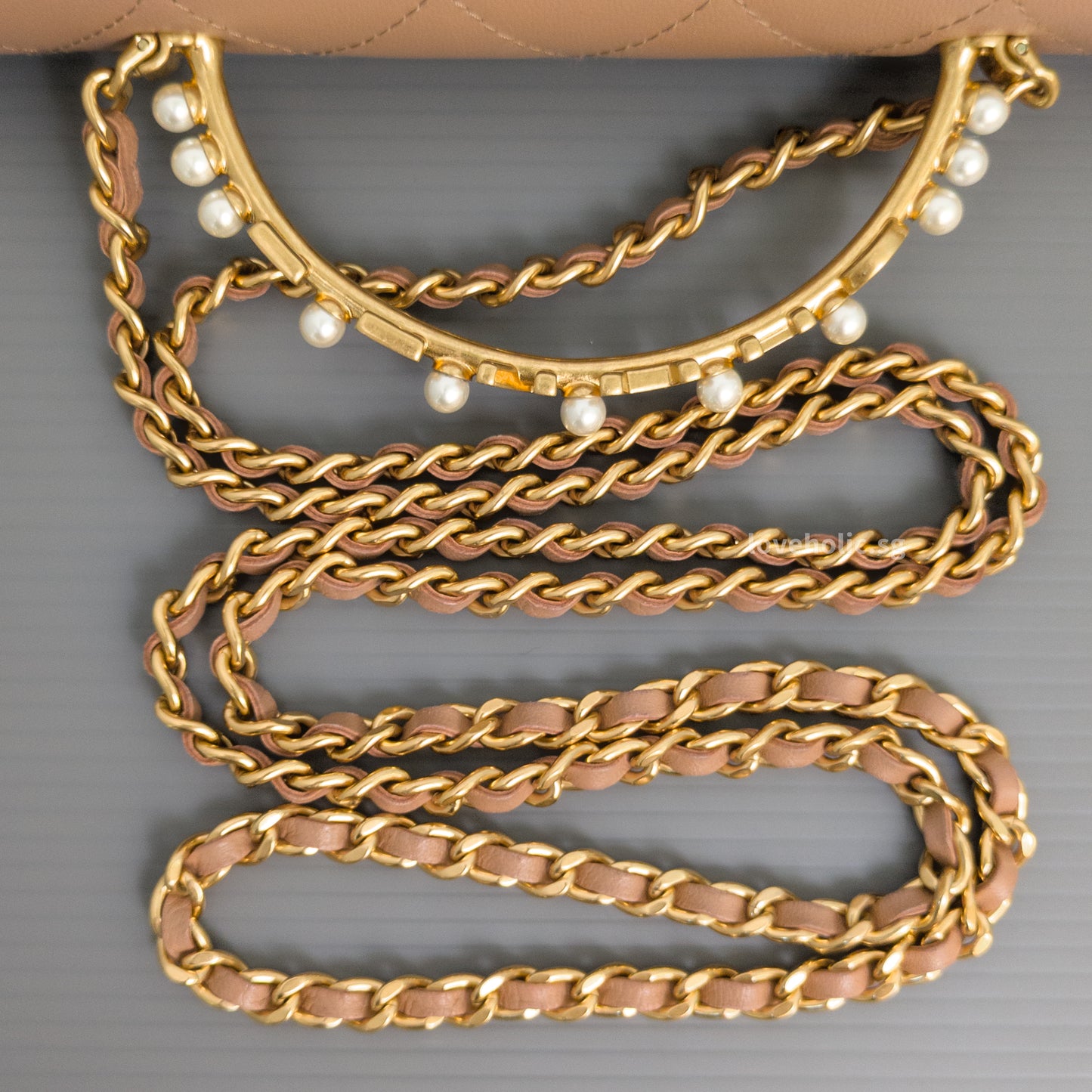 Chanel Top Handle Wallet On Chain 23B Dark Beige Lambskin Gold Hardware-details