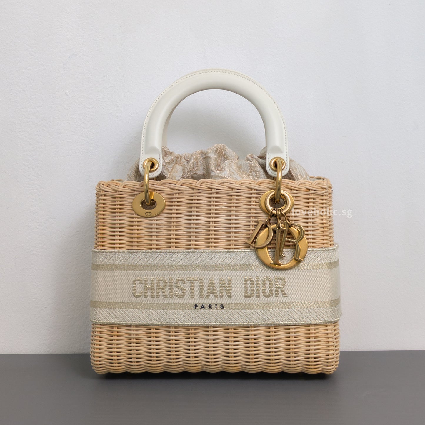 Dior Lady Dior Medium | Beige Oblique Natural Wicker Brushed Gold Hardware-front1