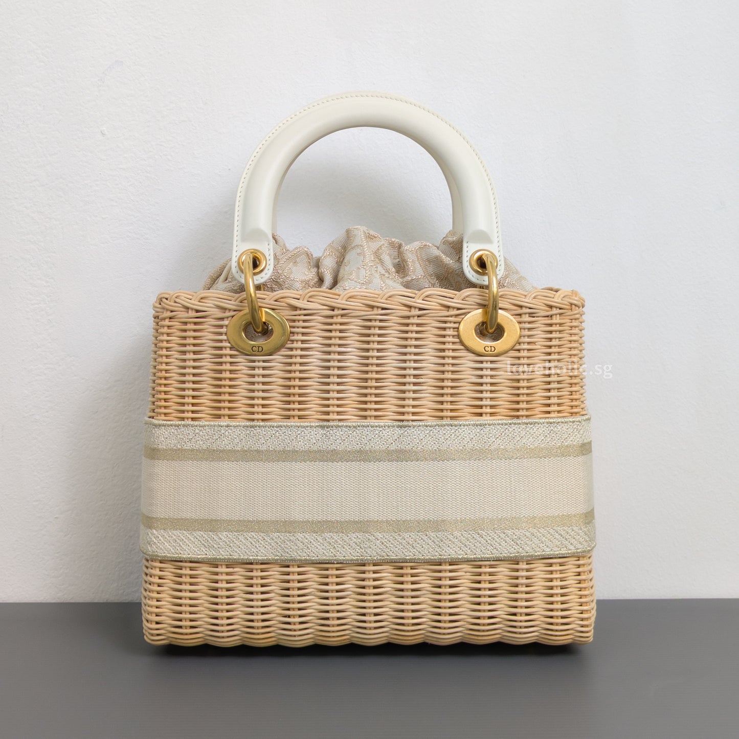 Dior Lady Dior Medium | Beige Oblique Natural Wicker Brushed Gold Hardware-back