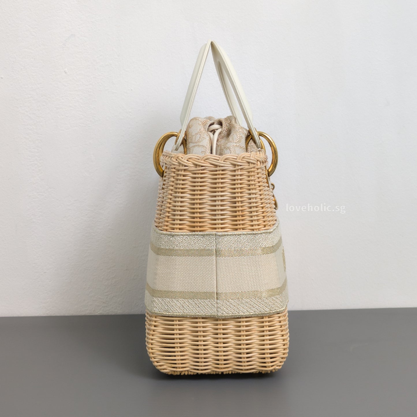 Dior Lady Dior Medium | Beige Oblique Natural Wicker Brushed Gold Hardware-side