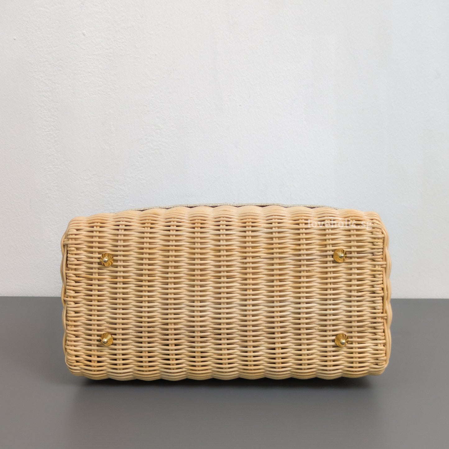 Dior Lady Dior Medium | Beige Oblique Natural Wicker Brushed Gold Hardware-details