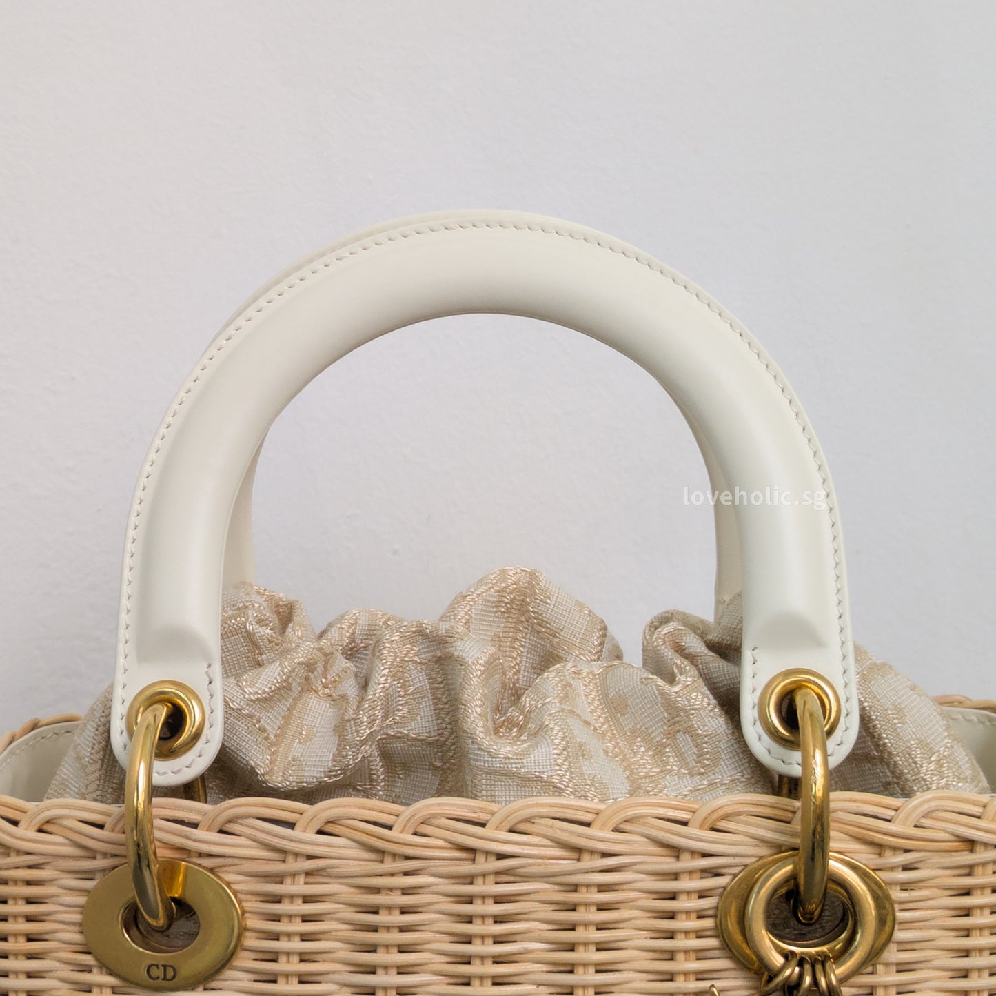Dior Lady Dior Medium | Beige Oblique Natural Wicker Brushed Gold Hardware-details